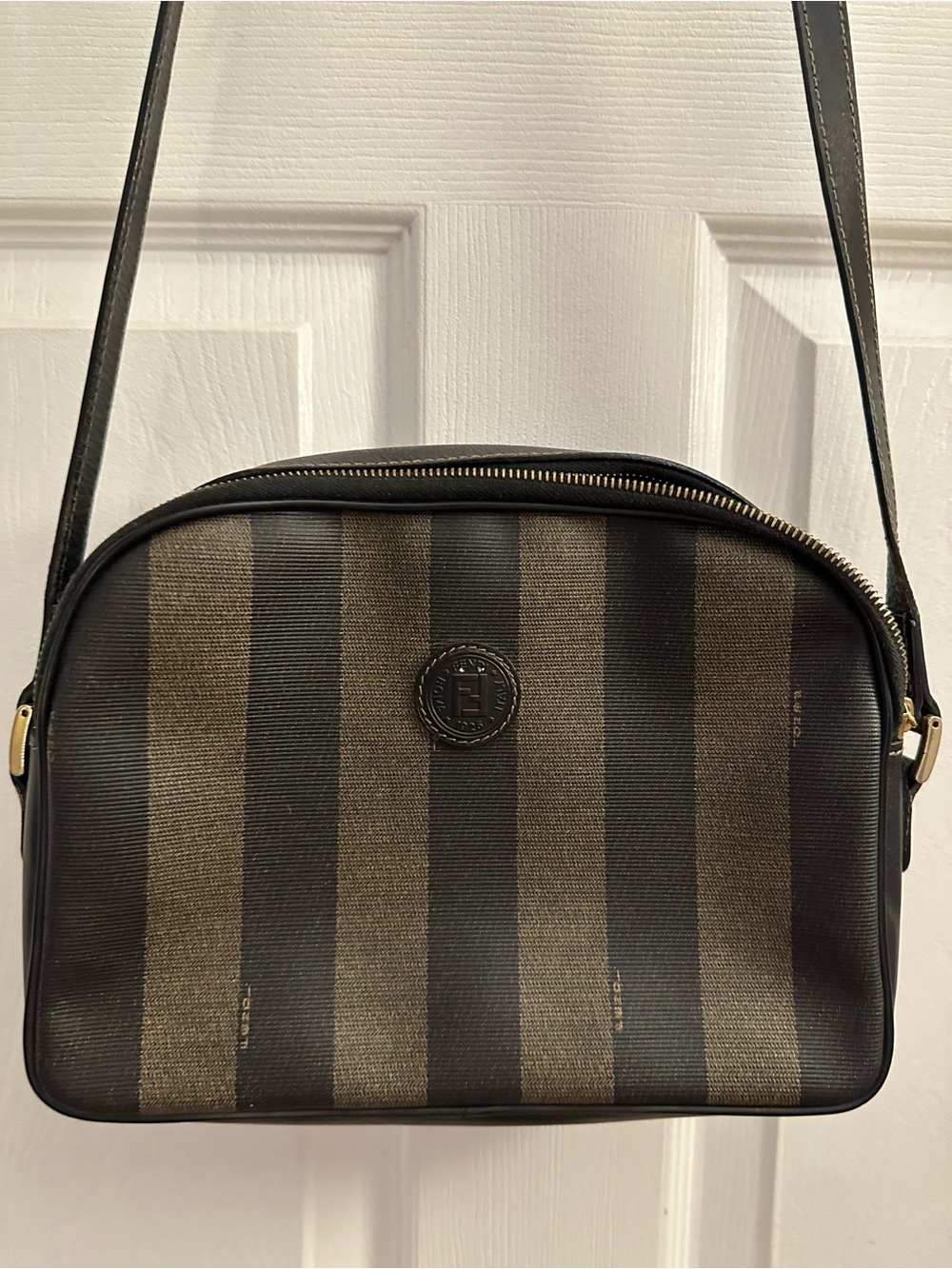 Fendi Black and Brown Striped Crossbody Bag - Picture 2 of 7